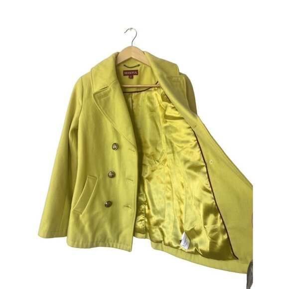 Merona Womens Coat Jacket Size S Wool Pea Green Yellow Double Breasted Short Mid - Picture 8 of 10